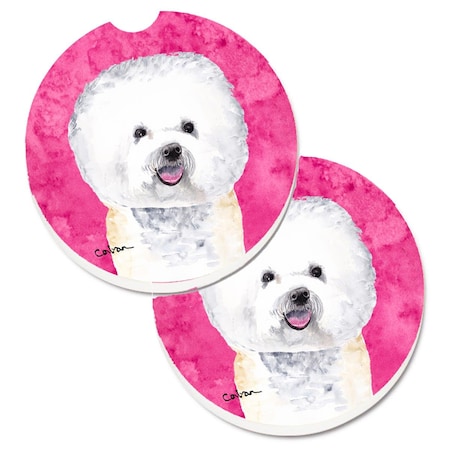 Carolines Treasures Pink Bichon Frise Set of 2 Cup Holder Car Coaster SC9135PKCARC